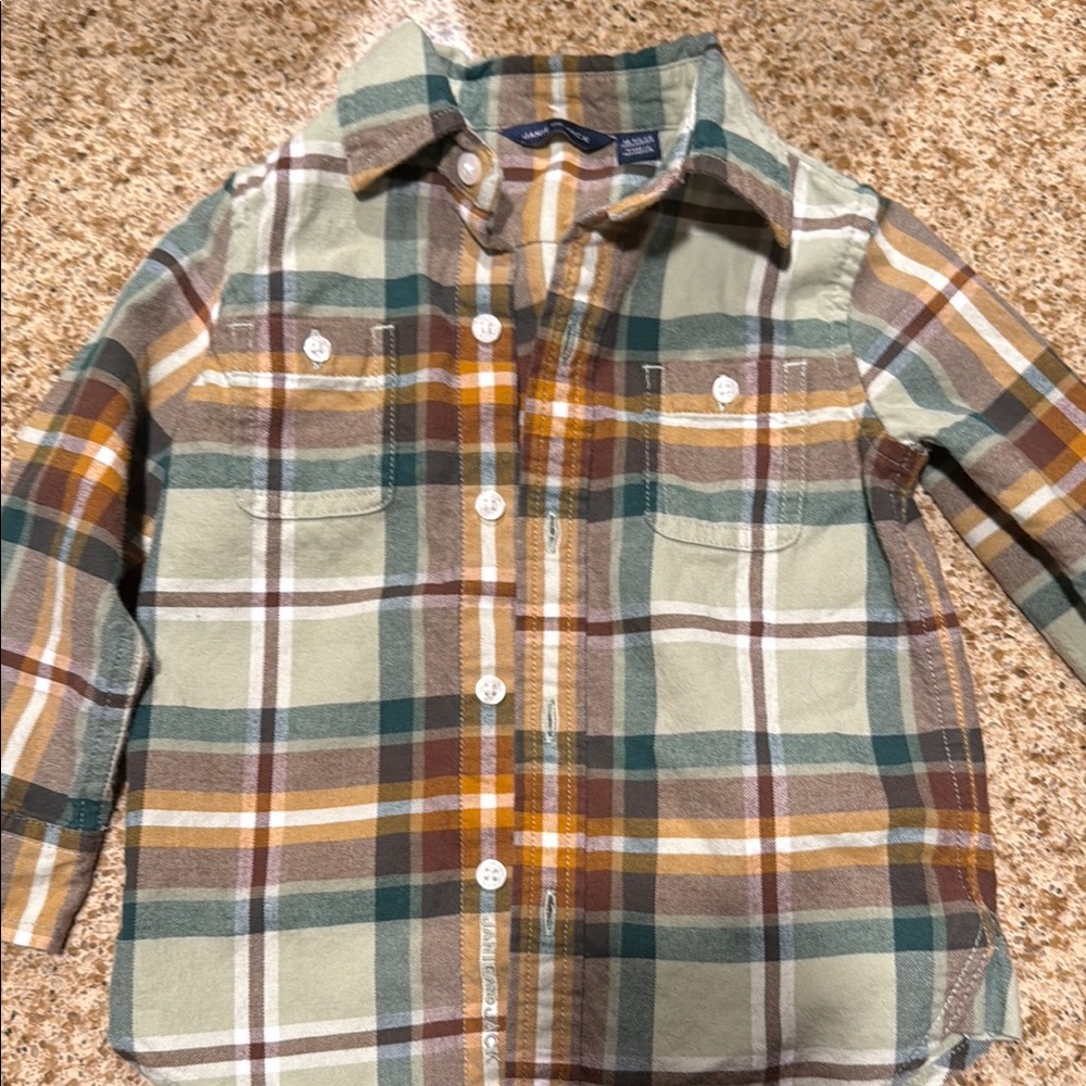 Janie and Jack Green and Brown Button Down Shirt Classic Plaid